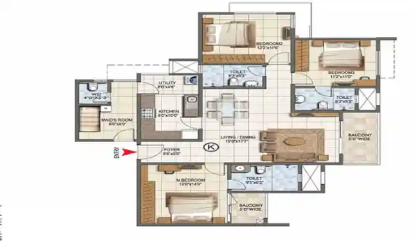 Prestige Spring Heights Apartment 4 BHK Floor plan image by Prestige Group located at Budvel, Rajendra Nagar, Hyderabad Telangana